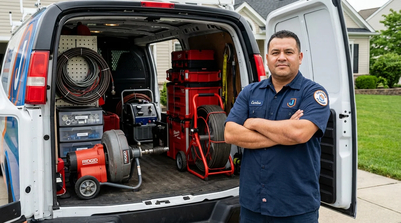 Professional drain cleaning equipment and Johns Plumbing LLC plumber in Cando