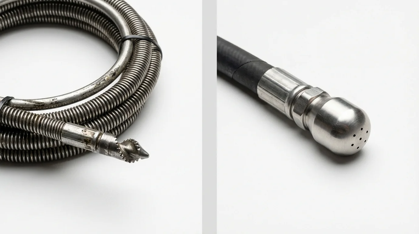 Drain snake cable and hydro jetting nozzle used for drain cleaning in Cando, ND