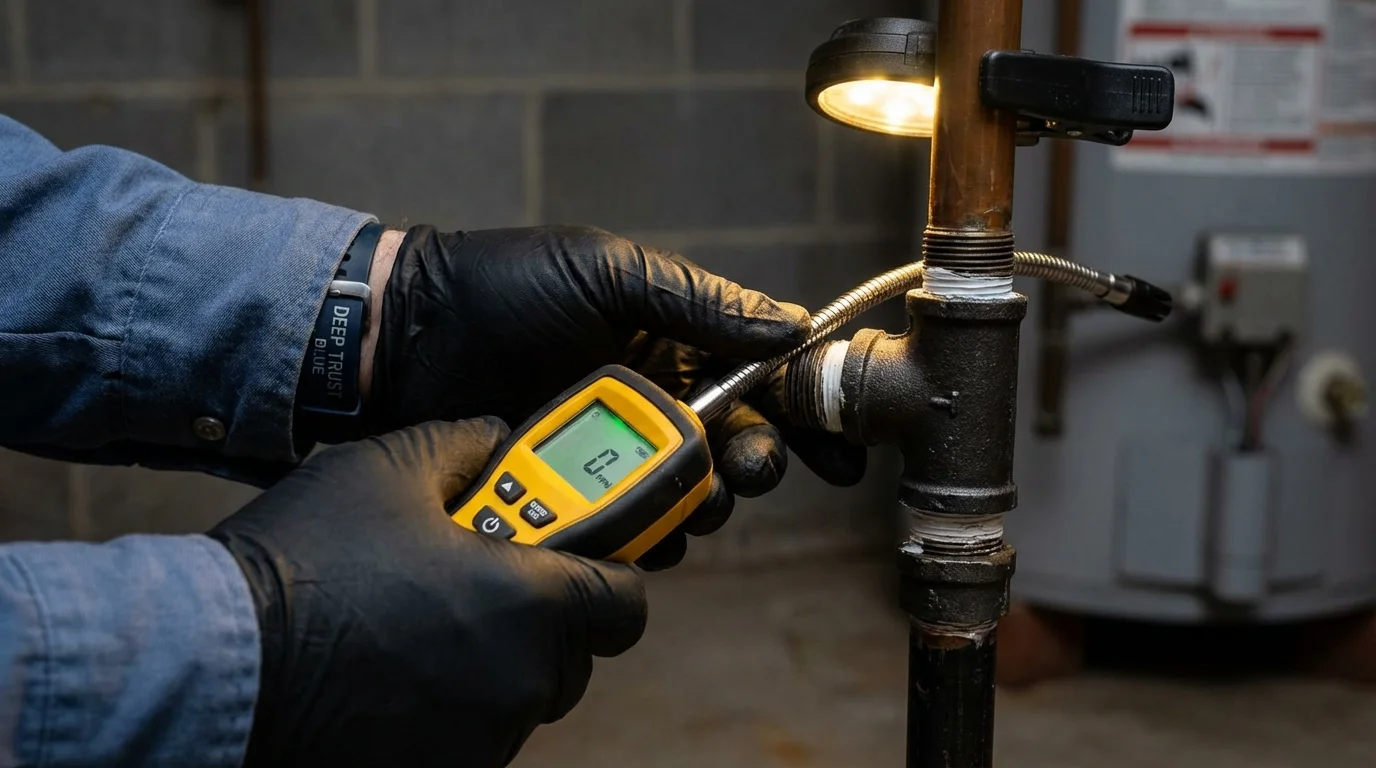 Gas leak detection with electronic sniffer by Johns Plumbing LLC in Cando