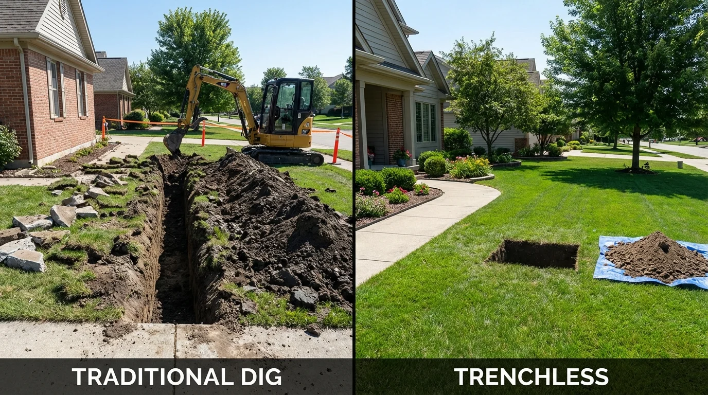 Trenchless sewer repair with minimal yard damage versus traditional excavation in Cando, ND